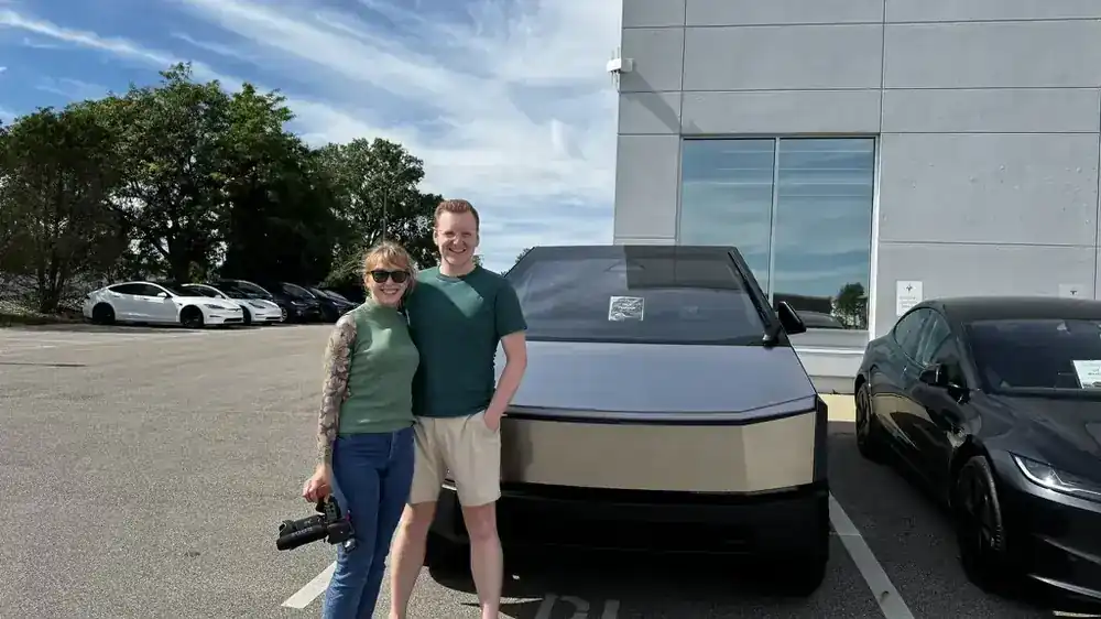 Cybertruck delivery day in the lot of a Tesla delivery center