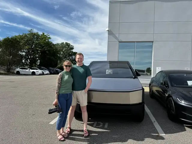 Cybertruck delivery day in the lot of a Tesla delivery center